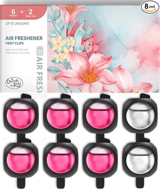 DRIVEJOY Car Air Freshener Vent Clips, 8PK, 6 Peach, 2 New Car Scent, Fresheners for Men Women, Up to 240 Days, Long Lasting Air Freshener, Odor Eliminator