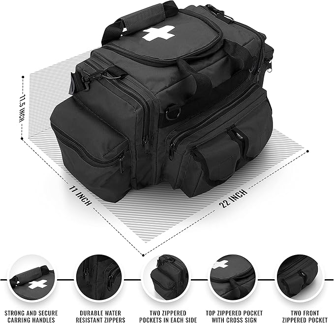 ASA TECHMED First Aid Responder EMS Emergency Medical Trauma Bag Deluxe, Black