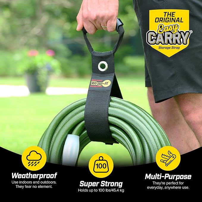 Easy-Carry Wrap-It Storage Straps - 36” (2-Pack) Black with Grommet - Heavy Duty Cord Carrying Strap Keeper and Extension Cord Organizer