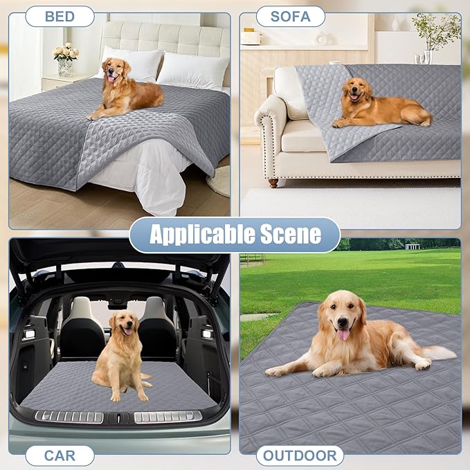 Smiry Waterproof Dog Bed Cover Pet Blanket, Soft Washable Dog Blanket for Furniture Bed Couch Sofa Reversible, Checkered (82"x120", Grey/Light Grey)
