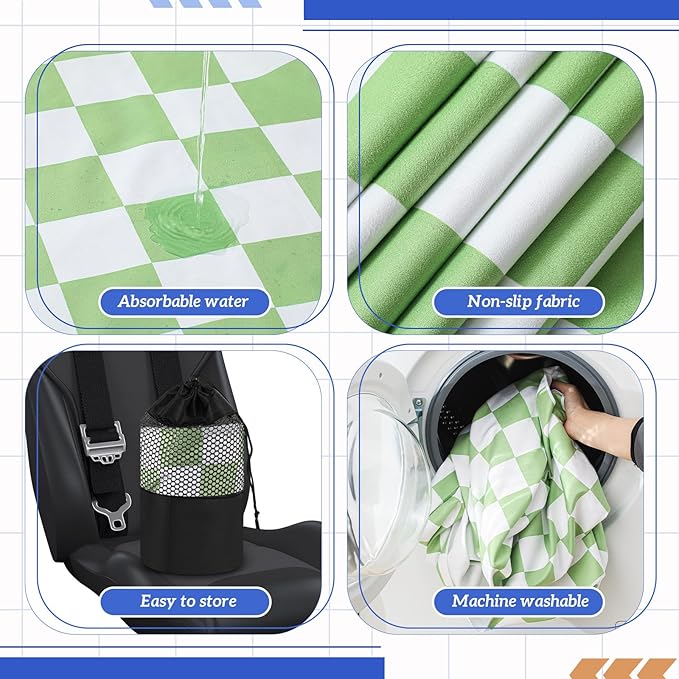 Hahafelt 2 Pack Car Seat Towel Covers with Storage Bag 63 x 32 Inch Athletic Running Towel Seat Sweat Washable Non Slip Cover Gift for Car Outdoor Sport Activities (Green and White Plaid)