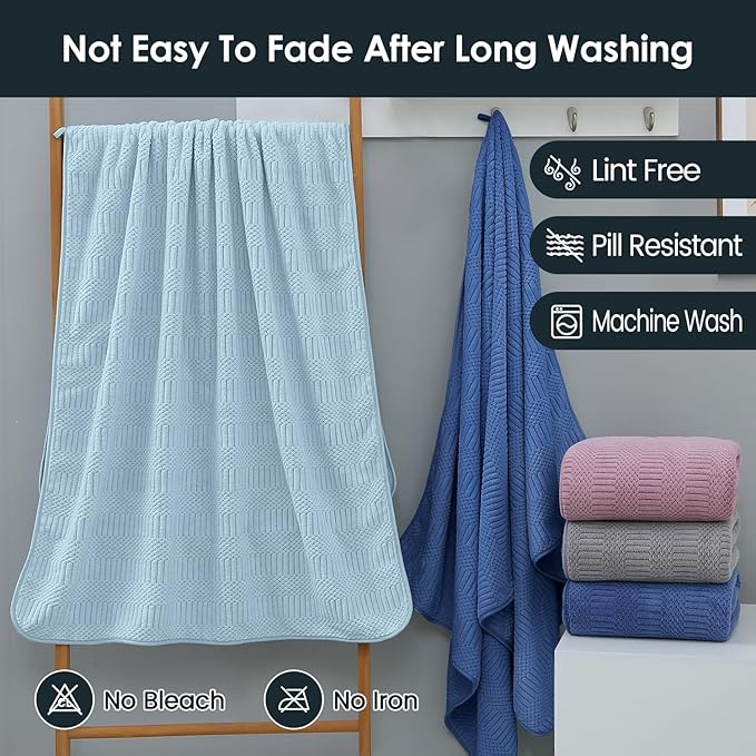 JML Bath Towels Set of 2, 30" x 60", Large Microfier Body Towel for Adult, Oversized, Soft, Super Absorbent, Fast Drying, Use for Sauna, Salon, Gym,Sport, Fitness, Yoga, Diamond Cross Grid Gray
