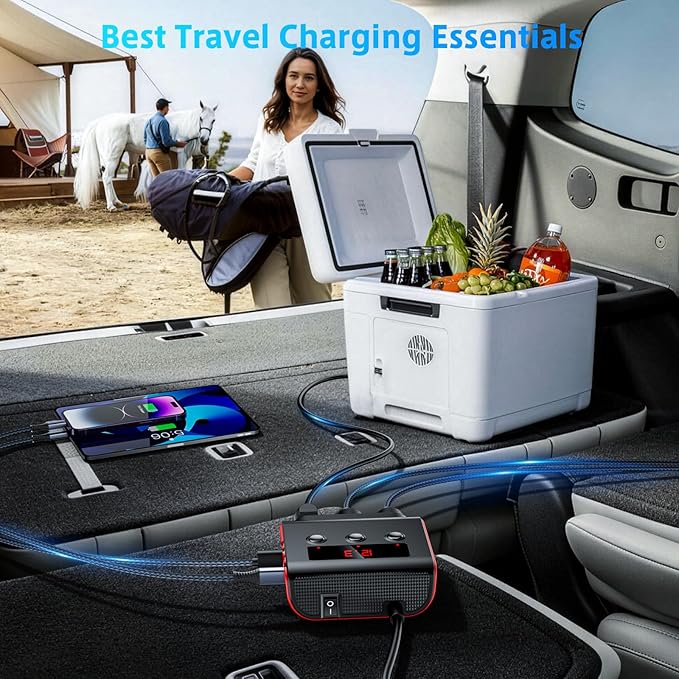 7 in 1 Cigarette Lighter Splitter, SONRU 3 Sockets Cigarette Lighter Splitter with PD Ports 3 Fast Charging USB Ports, 120W 12V/24V DC Independent Power Switches & LED Voltage Display