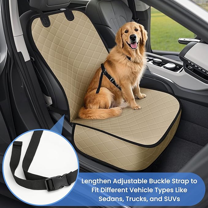 ELONGRIVER Dog Car Seat Covers, Waterproof Front Seat Cover for Dogs, Scratch-Proof, Nonslip Pet Passenger Seat Cover Protector, Universal Fit for Cars Trucks SUVs, Large Size, Khaki