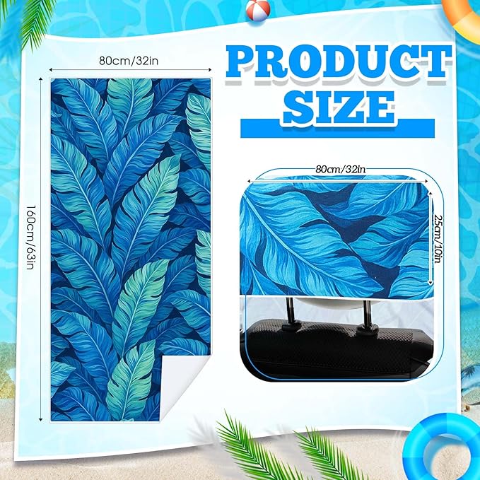 Hahafelt 2 Pack Car Seat Towel Covers with Storage Bag 63 x 32 Inch Athletic Running Towel Seat Sweat Washable Non Slip Cover Gift for Car Outdoor Sport Activities (Blue Leaves)