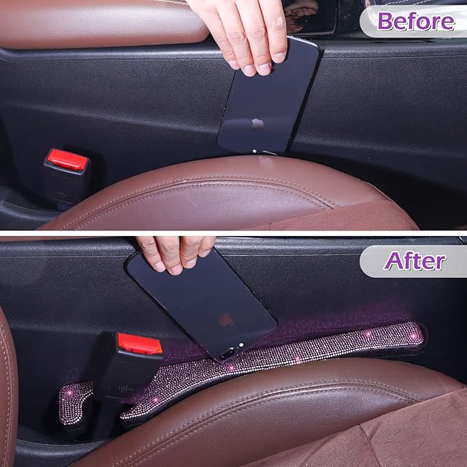 Briwill Purple Car Seat Gap Filler, Set of 2 Handmade Crystal Rhinestone Diamond Purple Gap Filler for Car SUV Truck Purple Bling Car Accessories for Women(Purple)