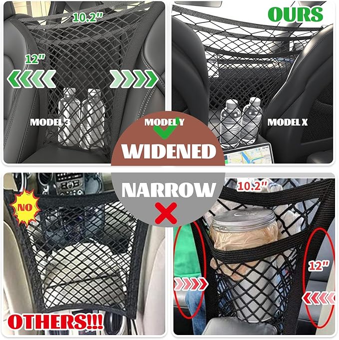 KVI Pet Car Barrier Mesh Net - Universal Fit for Cars/SUVs/Trucks, Tesla Model 3/Y/X Compatible Stretchable Storage Organizer Crash Tested Dark Black