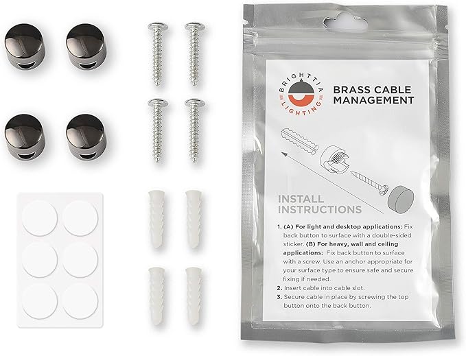 BRIGHTTIA Cable Clips - Premium Brass Cord Management for Home, Office & Car - Multipurpose Wire Holder Organizer - Sleek & Durable Design - Ideal Gift for Men, Women & Students - 4-Pack (Gunmetal)