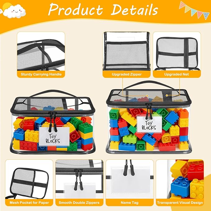 6 Pack Large Toy Storage Bags, Clear Toy Organizer with Labels, Waterproof PVC Toy Organization and Storage for Building Blocks, Puzzles, Dolls and Board Games, Mixed Pack for Kids Ages 3+