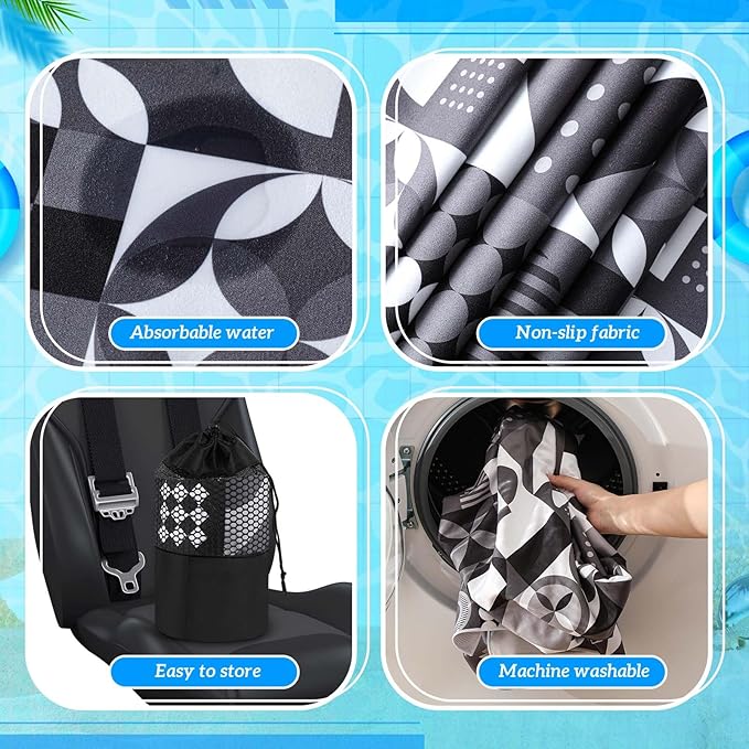 Hahafelt 2 Pack Car Seat Towel Covers with Storage Bag 63 x 32 Inch Athletic Running Towel Seat Sweat Washable Non Slip Cover Gift for Car Outdoor Sport Activities (Black White Abstract)