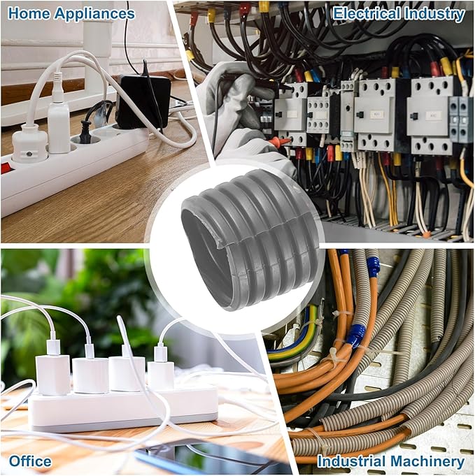 MECCANIXITY 1 1/4 Inch 10ft Split Wire Loom Tubing, Flexible Cord Protectors with Installation Tool Cable Management Sleeve Conduits Cover for Office Home Electrical Automotive Wires, Gray