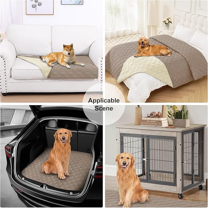 Smiry Reversible Waterproof Couch Covers for Sofa, Washable Dogs Pet Couch Covers for 3 Cushion Sofa Pet Friendly, Water Resistant Furniture Protector Slipcover, Geometric (82"x120", Taupe/Beige)