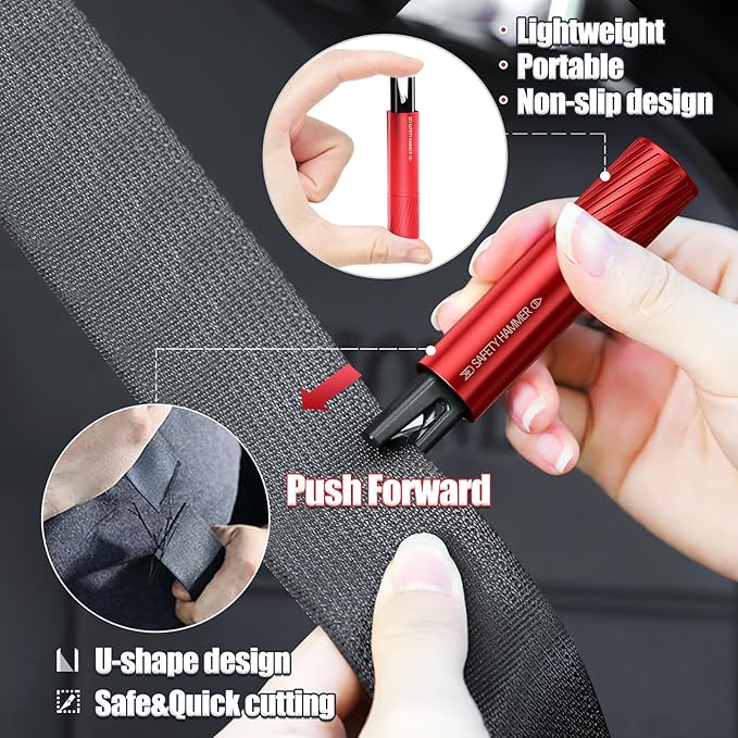 4 Pack Car Window Breaker and Seatbelt Cutter,Auto Rescue Tool,Safe Hammer Car Window Breaker for Land and Underwater,Window Breaker Tool for New Cars,Emergency Car Kit(Red)