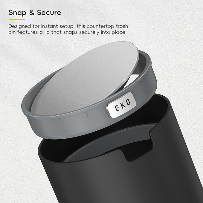 EKO Fandy 0.58 Gal/2.2L Mini Trash Can with Lid, Swing-Top Desktop Trash Can for Bathroom, Countertop, Vanity, Desk or Office, Small Garbage Bin (Black)