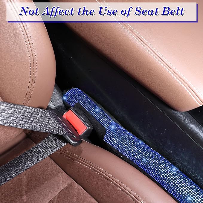 ToBeQueen Blue Car Seat Gap Filler 2 Pack, Universal Fit for Car SUV Truck, Handmade Crystal Diamond Rhinestone Royal Blue Bling Car Accessories for Women(Blue)