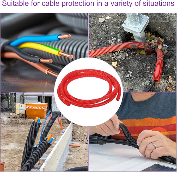 DMiotech 10ft Wire Loom Split Tubing 1/2 Inch(12.7 Mm) ID, Cord Protectors from Pet Flexible Conduit Cable Management for Office, Home, Garden, Red