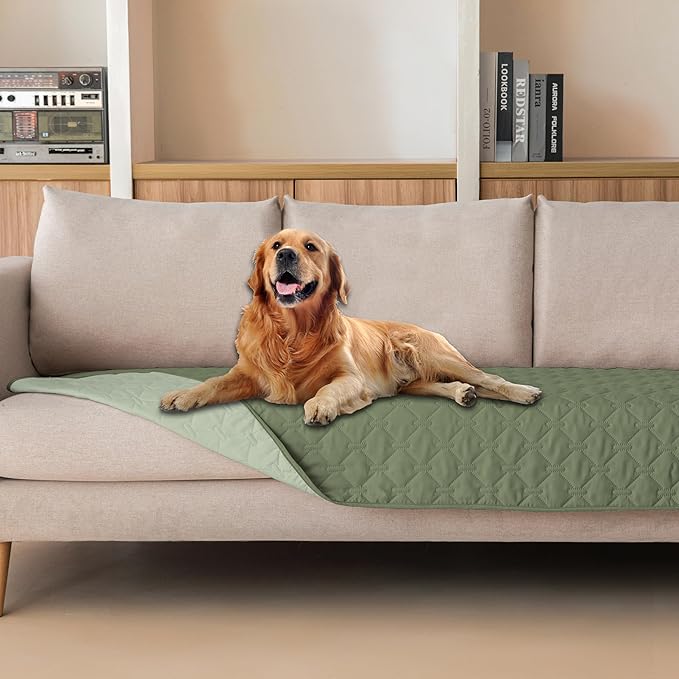 gogobunny 100% Double-Sided Waterproof Dog Bed Cover Pet Blanket Sofa Couch Furniture Protector for Puppy Large Dog Cat, Reversible (30x90 Inch (Pack of 1), Dark Green/Light Green)
