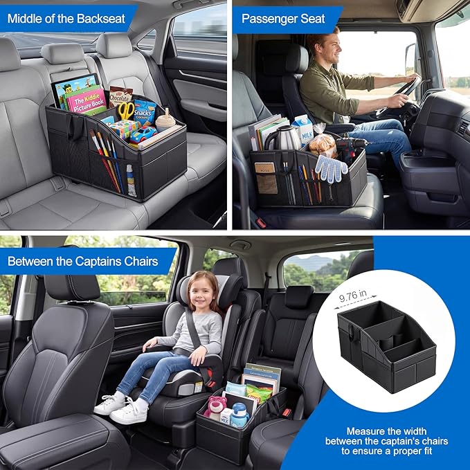 Car Storage, Sturdy Leather Car Backseat Organizers, Support Up to 33 LB of Weight Automotive Front Seat Organizer, Floor Organizer and Storage Used for SUV Truck Toy Snack Water Bottle Holder