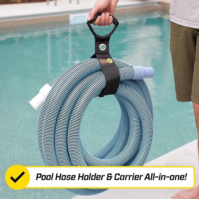 Easy-Carry Wrap-It Storage Straps - 48” (2-Pack) Black with Grommet - Garden Hose Caddy and Cord Wrap for Indoor and Outdoor Cable Organizing