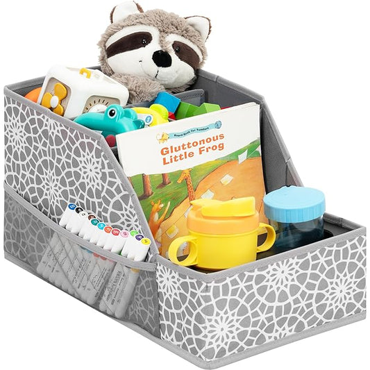Easi Car Seat Organizer Backseat Front Seat Gap Filler with 12 Storage Compartments 2 Metal Cup Holders Kids Snack Travel Passenger Seat Organizer Collapsible Storage Box for SUV Truck Van Car, GE, 1