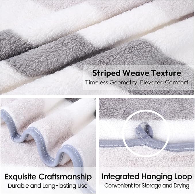 JML Microfiber Bath Towels Set of 2, 30" x 60", Oversized, Soft, Super Absorbent, Fast Drying Large Bath Towel Perfect for Hair Wrap, Sport, Fitness, Yoga, Cabana Stripe Grey