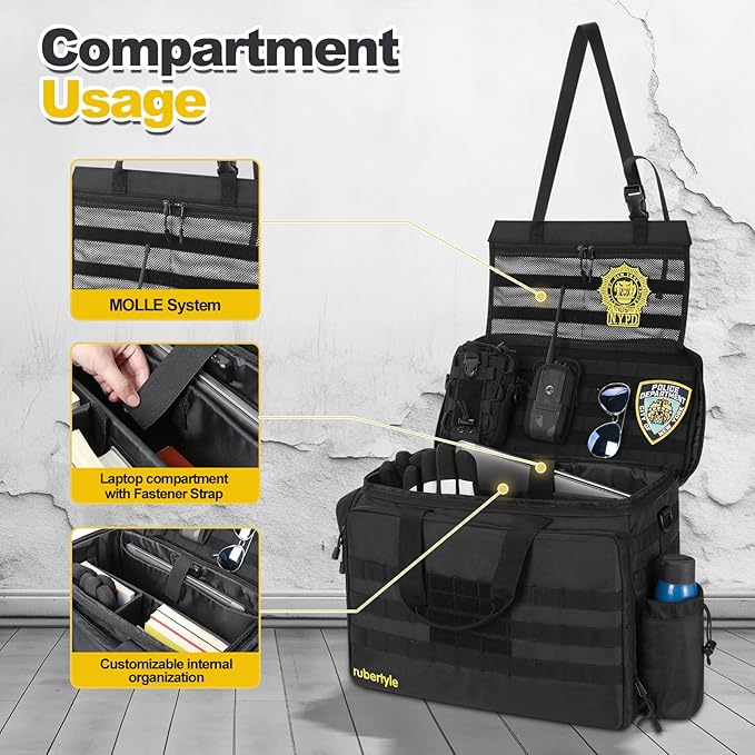 Car Front Seat Organizer | Patrol Bag | large police duty Bag | 45L size 17" laptop compatible | Military Duffle for patrol, Gym, Camping, Hunting, Range | DIY space