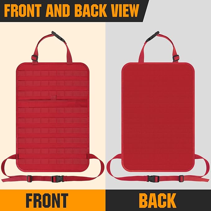 IronSeals 2 Pack Car Seat Back Organizer, Tactical Molle Panel Sag Proof Vehicle Seat Cover Protector Nylon Car Seat Back Hanger Bag Pad