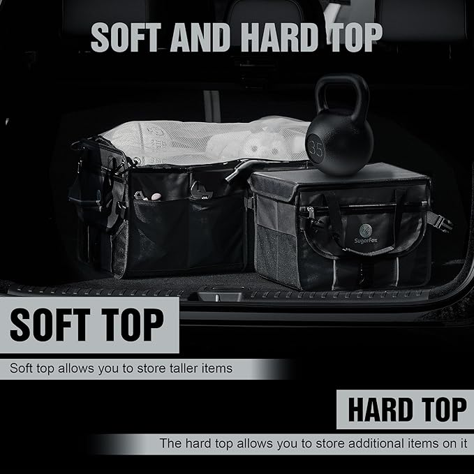 Car Trunk Organizer for SUV - 63L+26L Modular Storage, Heavy-Duty, Foldable Waterproof, Soft & Hard Covers, Non-Slip, Multi-Compartment, All Black M006