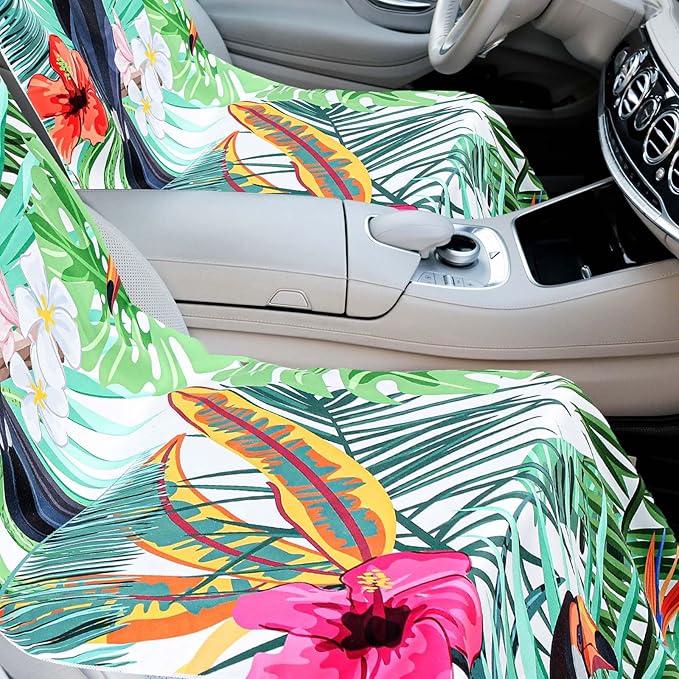 Hahafelt 2 Pack Car Seat Towel Covers with Storage Bag 63 x 32 Inch Athletic Running Towel Seat Sweat Washable Non Slip Cover Gift for Car Outdoor Sport Activities (Tropical Toucan)