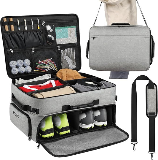 Extra Large Golf Trunk Organizer, Golf Gifts for Men Golfers, 20"x 14"x 10" 2 Layer Golf Trunk Organizer for Car, Water-resistant with Ventilated Compartment for 2 Pair Shoes and More Golf Accessories