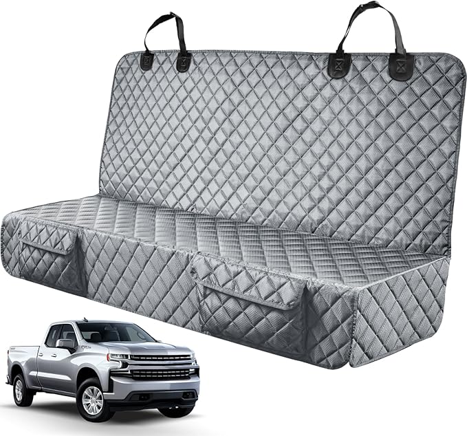 PETICON Dog Car Seat Covers for Truck Ford f150/Ram1500/Chevrolet Silverado 1500, Waterproof Pet Back Seat Cover for Trucks, Scratchproof Nonslip Durable Rear Seat Cover for Dogs (Gray)