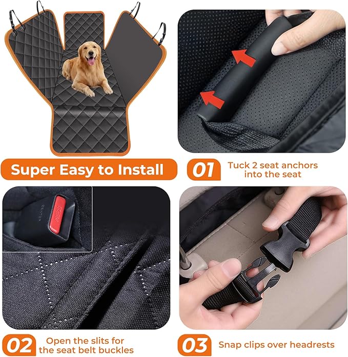 KITPLUS Dog Car Seat Cover for Pets Waterproof Seat Cover Hammock Nonslip Durable 600D Heavy Duty Scratch Proof Soft Back Seat Covers for Cars Trucks and SUVs