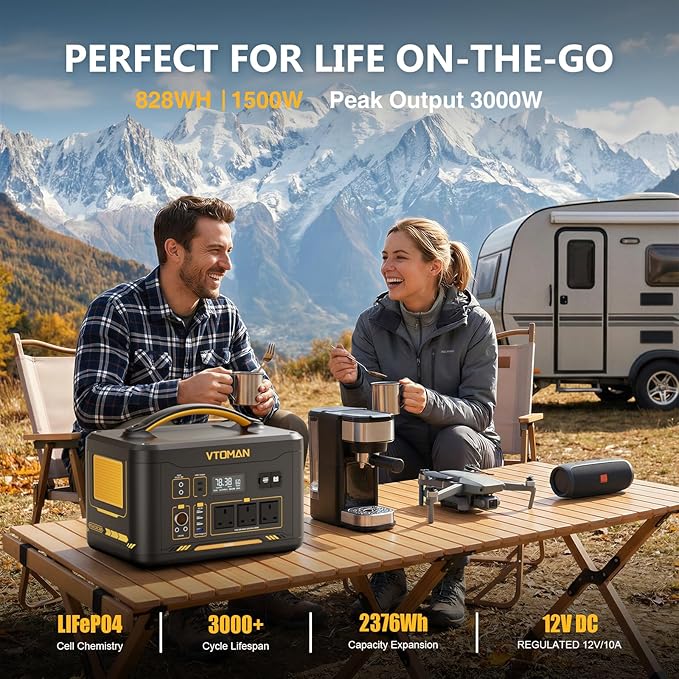 VTOMAN Jump 1500X Portable Power Station with Jumper Cables, 828Wh LiFePO4 Battery Solar Generator & Car Jump Starter, 1500W AC Outlet, 100W PD Type-C&Regulated DC for Home Backup Roadside Emergencies