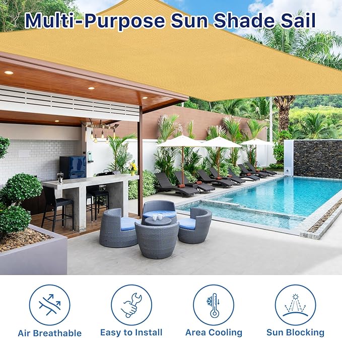 RoomHacks 12'x16' Sun Shade Sail, UV Protection Outdoor Shade, Curved Tear Resistant Heavy Duty Sun Shade for Patio Garden, Backyard, Deck, Car Port, Playground, (Sand)