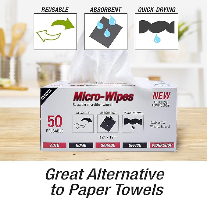 Eurow 200GSM Microfiber Cleaning and Drying Cloths with Dispenser Box, Reusable, Streak-Free, Scratch-Free, Ultra Absorbent, Edgeless for All Surface Types, 12x12in, 100-Pack, White