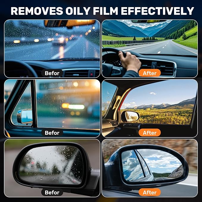 2026 Upgrade Automotive Oil Film Cleaning Brush,2PCS Glass Cleaner for Windshield Oil Film Remover, Car Glass Remover for Windshield Improves Clarity and Visibility