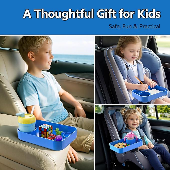 Car Seat Snack Tray for Kids Toddler Travel,Cup Holder Expander for Car,Toddler Travel & Road Trip Accessory for Mess-Free Snacking in The Car(Blue)