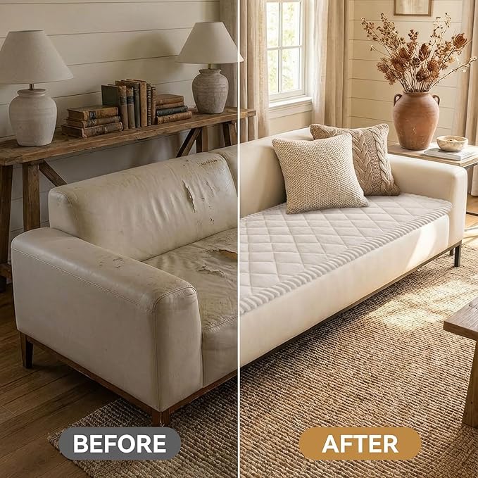 Smiry Fuzzy Couch Cover for Dogs, Non Slip Washable Pet Sofa Cover, Scratch Proof Hair Resistant Plush Sofa Slipcover, Pet Friendly Couch Cushion Protector for Cat, White, 27.6" x 59"