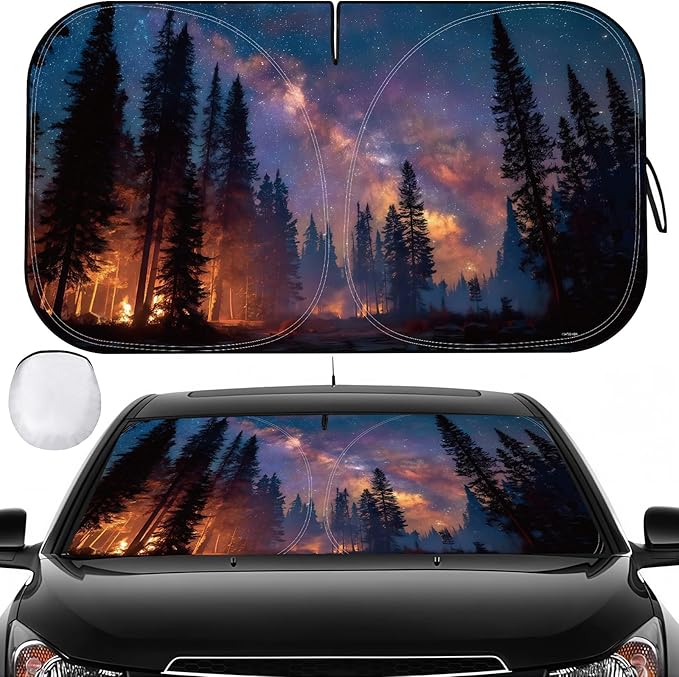 Car Windshield Sun Shade - Reflector Sunshade Offers Ultimate Protection for Car Interior, Cool Reflective Sun Blocker Fits Small Sedans, Mini SUVs