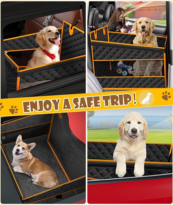 EPN Dog Car Seat for Large Medium Dogs, Back Seat Extender with Waterproof Oxford Fabric, Non-Slip Bottom, Reinforced Support & Storage Pockets, Pet Seat Cover for Cars, Trucks and SUVs (Black)