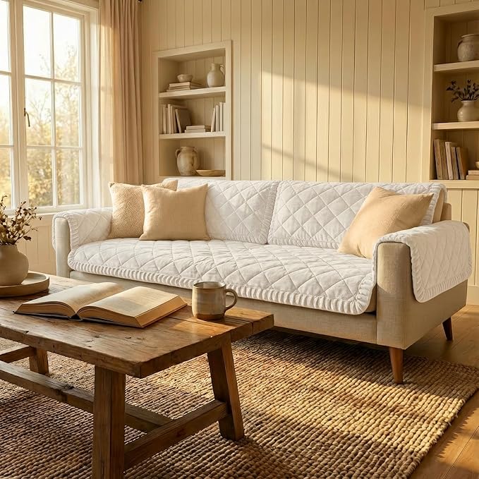 Smiry Fuzzy Couch Cover for Dogs, Non Slip Washable Pet Sofa Cover, Scratch Proof Hair Resistant Plush Sofa Slipcover, Pet Friendly Couch Cushion Protector for Cat, White, 27.6" x 82.7"