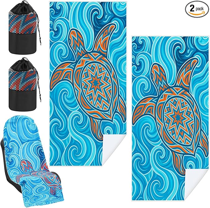 Hahafelt 2 Pack Car Seat Towel Covers with Storage Bag 63 x 32 Inch Athletic Running Towel Seat Sweat Washable Non Slip Cover Gift for Car Outdoor Sport Activities (Colorful Sea Turtle)