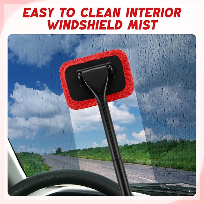 FoldTier 8 Pcs Car Windshield Cleaner Tool Kit with Removable Handle, Microfiber Towel Pads, Brush, Empty Spray Bottle for Auto Glass Wiper Suvs Rvs & Home Windows(Red)