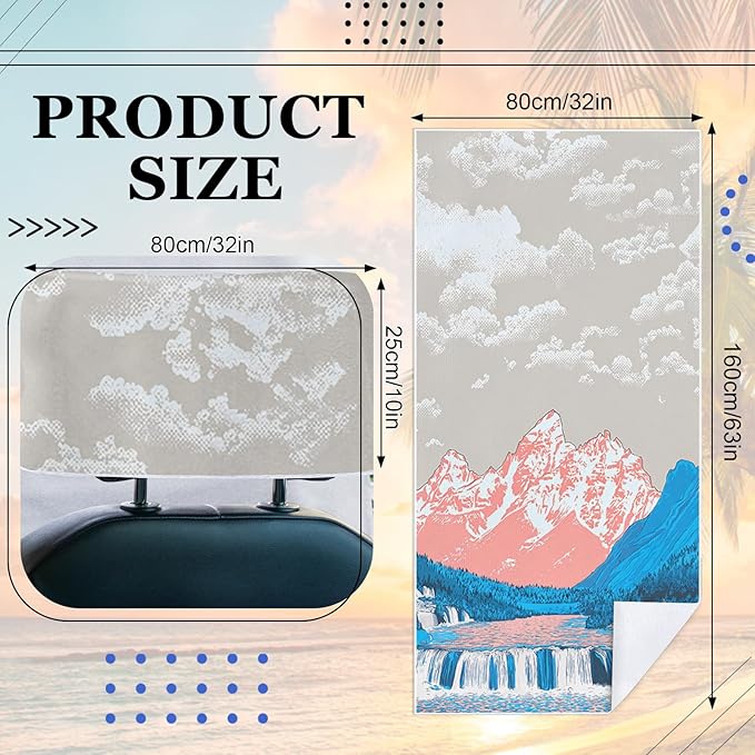 2 Pack Car Towel Seat Covers with Storage Bag, Multifunctional Towel for Gym Outdoor Sport, Picnic, Beach, Pet Dog Travel,Non-Slip Washable Car Seat Protector (Waterfall)