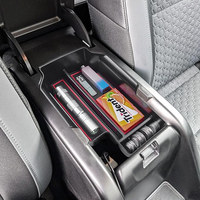 TACORBO Center Console Organizer Compatible with Chevy Colorado/GMC Canyon Accessories 2015-2020 2021 2022 Armrest Secondary Storage Box, ABS Materials,Red Trim
