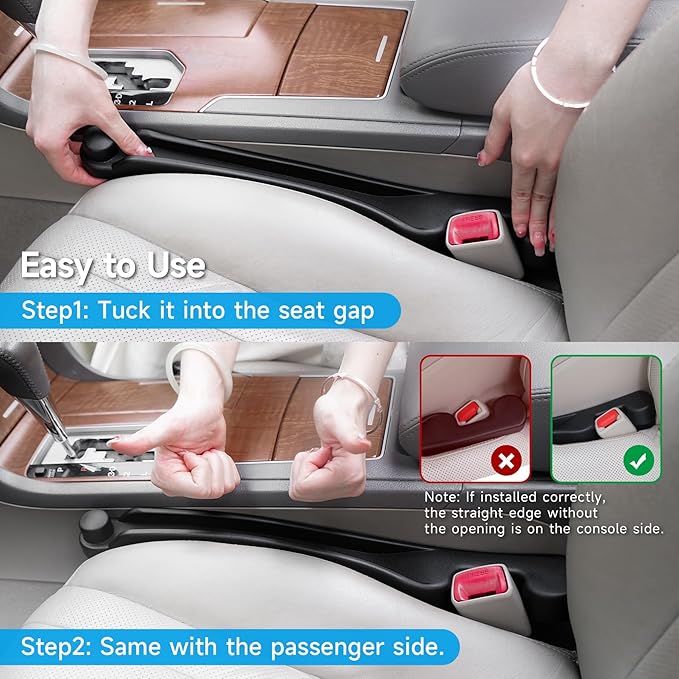 Car Seat Gap Filler Set of 2, 3IN1 Seat Side Gap Filler Plug with Storage Slot & Hook Function, Soft Foam Universal Fit Car SUV Truck Fill Gap Between Seats Console Organizer（Narrow Black）
