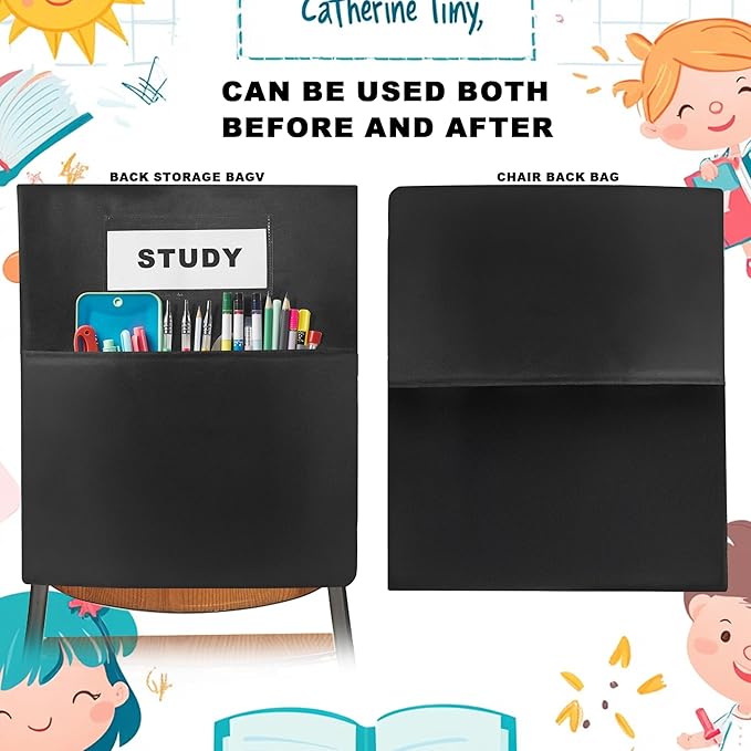 24 Pack Chair Pockets for Classrooms - Seat Sacks Organizer for K-2 Students, Durable Fabric Storage Pockets for School Supplies & Books