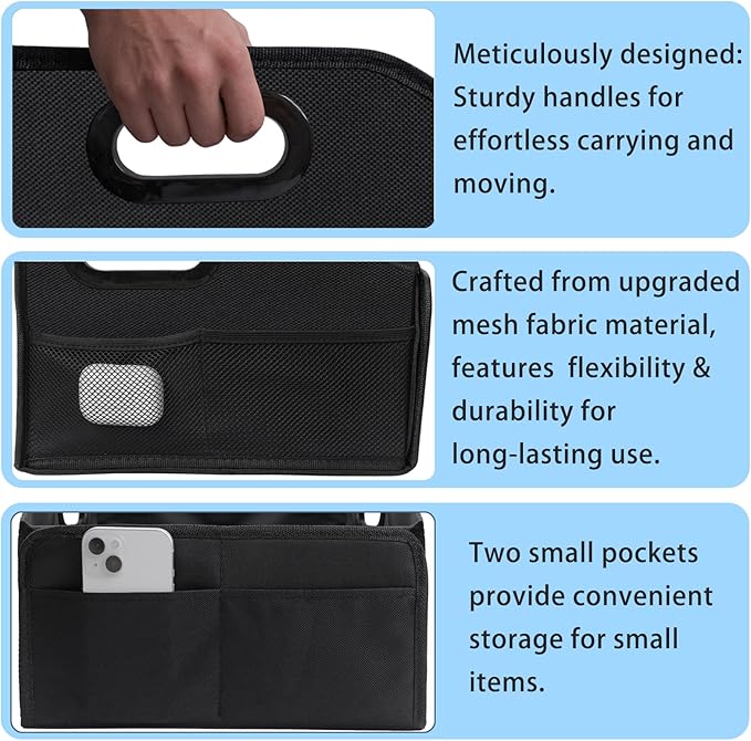 Car Seat Organizer, Automotive Backseat Organizer, Passenger Seat Organizer for kids, Collapsible Trunk Organizer With Handles, Divide & 6 Mesh Pockets, Black