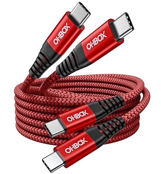 USB C to USB C Cable 60W [2Pack 6FT], USB Type C Fast Charging Cable for Car Durable Braided iPhone USB-C Cable USBC to USBC Cord for iPhone 17/16/15/Pro Max/Plus, Samsung Galaxy S23 and More-Red