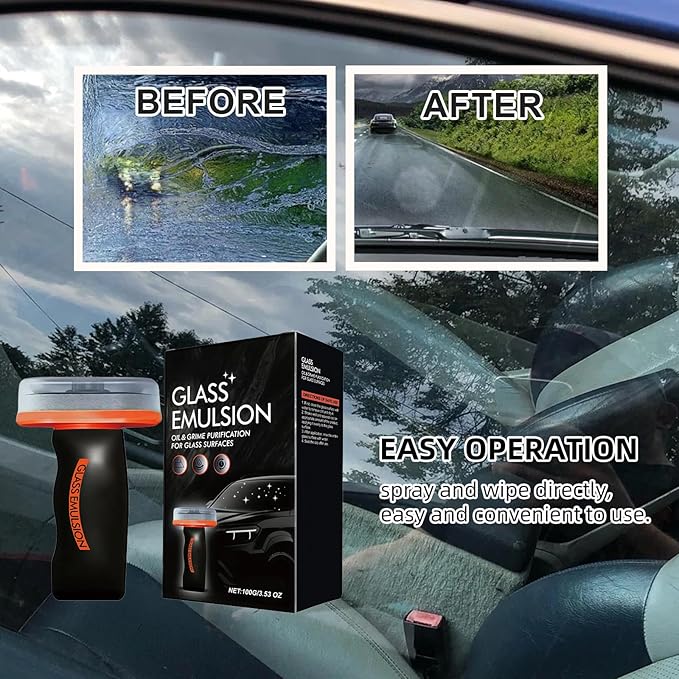 Glass Oil Film Remover for Car, Roll-On Glass Compound with Cleaning Board, All-Weather Windshield Kit, Easy-to-Apply and Clean